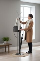 Saye Askılık Siyah Krom Metal Portmanto Modeli