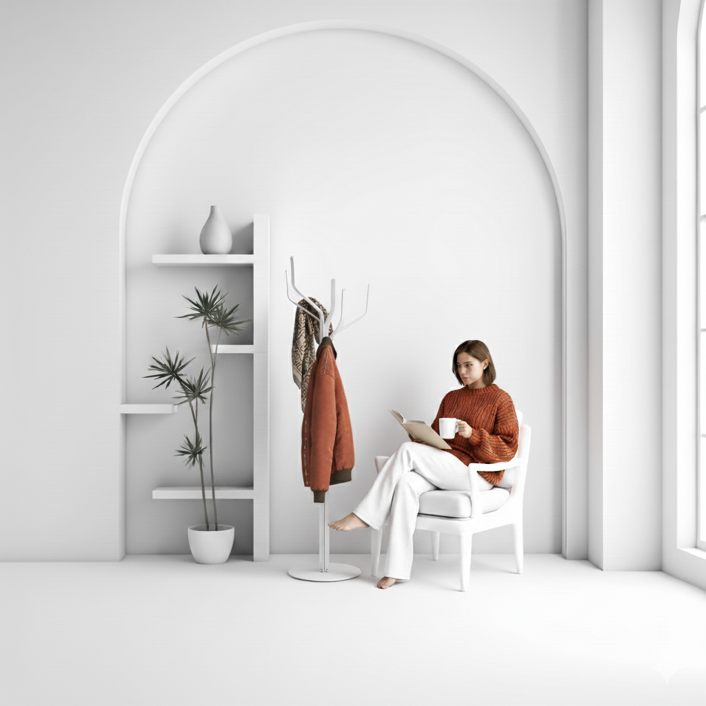 Elzem Beyaz Portmanto Metal Askılık Modeli