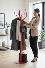 Elzem Kırmızı Portmanto Metal Askılık